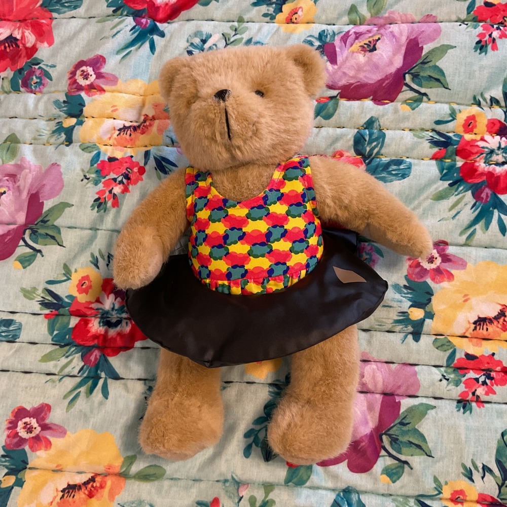 Tender Heart Treasures Plush Teddy Bear Tan Colorful Leotard Black Skirt 12.5"